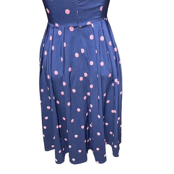 Unique Vintage Polka Dot Fit & Flare Dress Blue Pink Size Small - Picture 9 of 11
